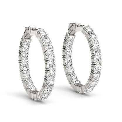 14k White Gold Two Sided Prong Set Diamond Hoop Earrings (3 1/2 cttw) by Bids.com