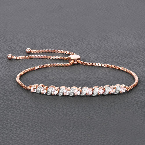 0.89 Carat Genuine Morganite and White Topaz .925 Sterling Silver Bracelet by Bids.com