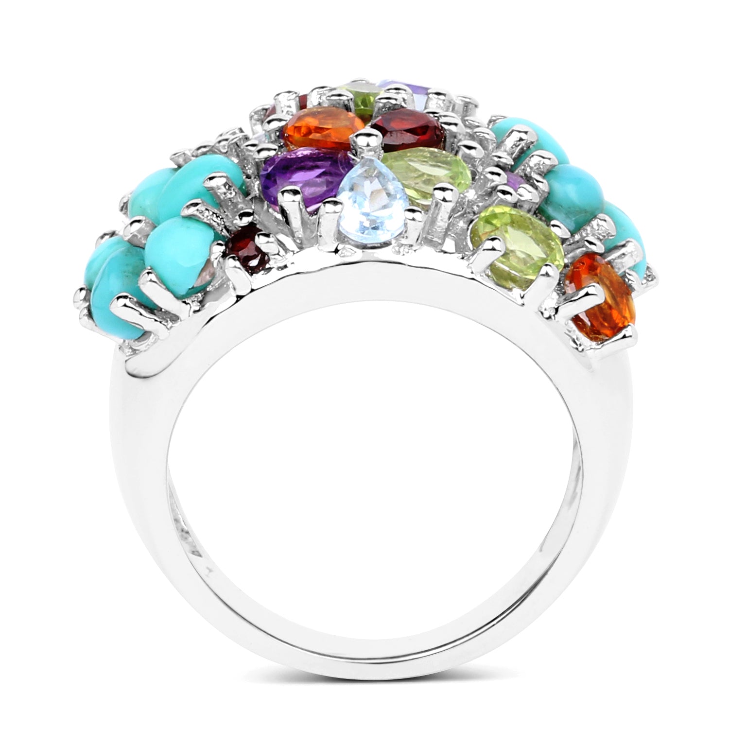 4.03 Carat Genuine Multi Stones .925 Sterling Silver Ring by Bids.com