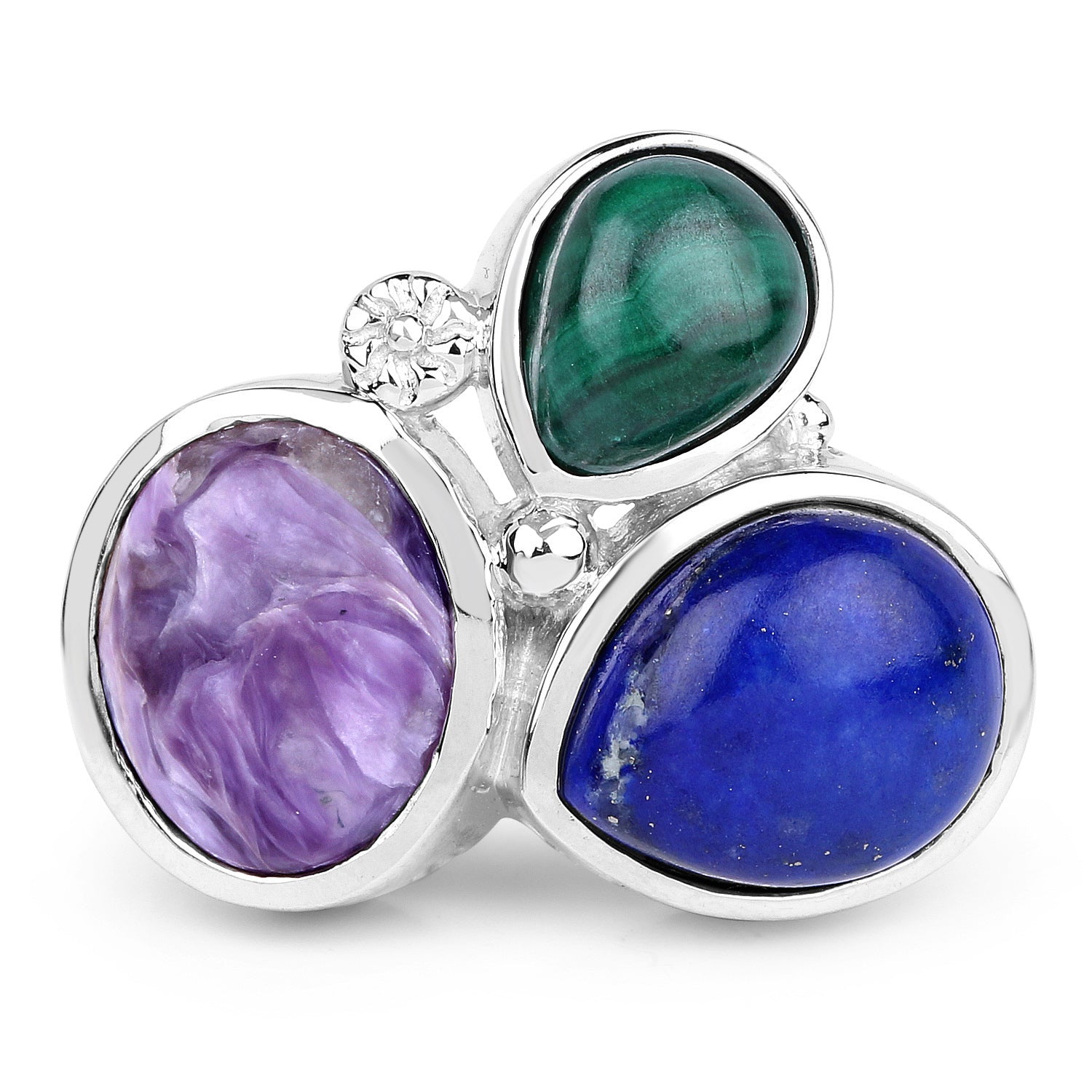 11.23 Carat Genuine Malachite, Charolite And Lapis .925 Sterling Silver Ring by Bids.com