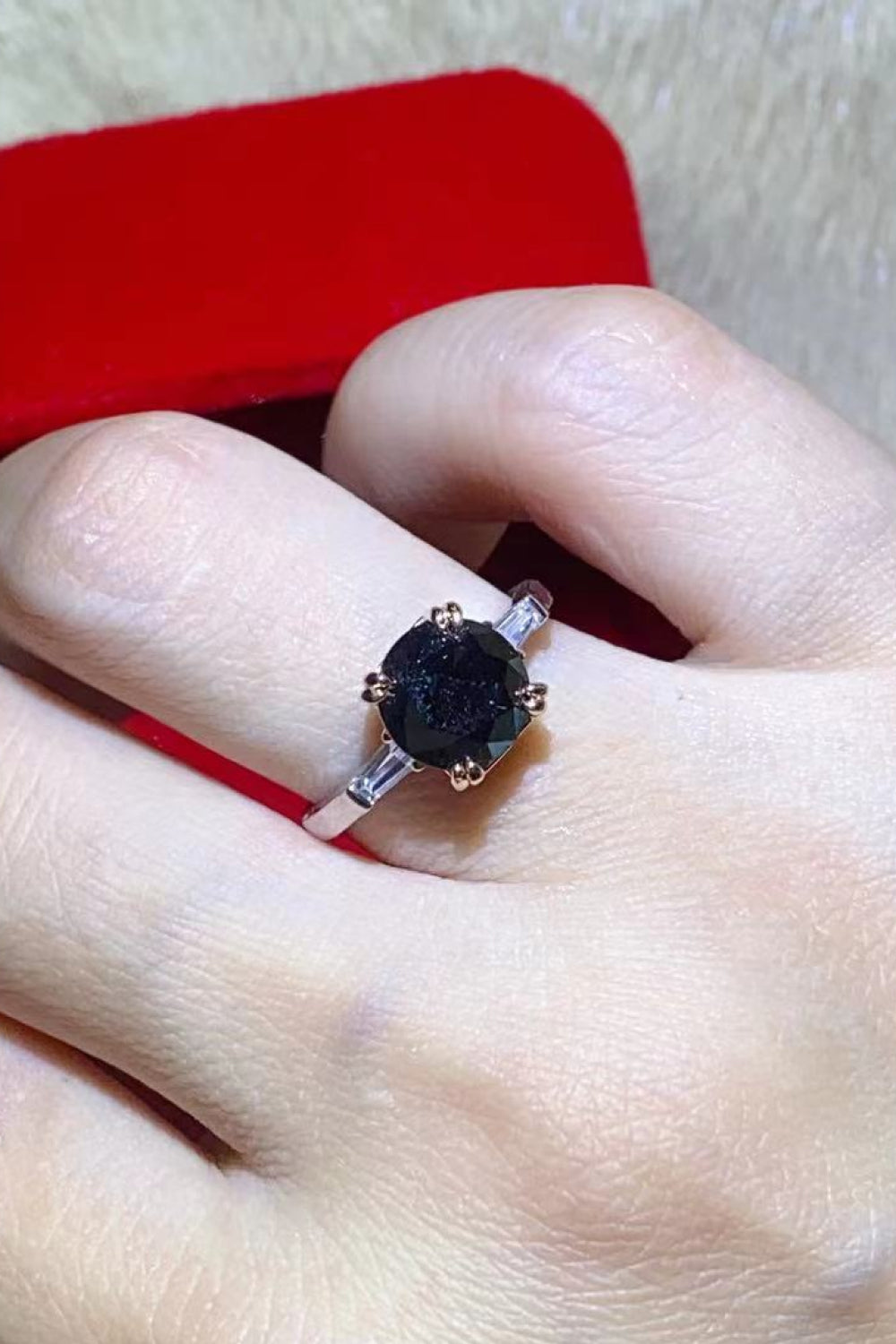 2 Carat Black Black Brilliant Round Cut Sparkala™ Platinum-Plated Ring - DestGlow