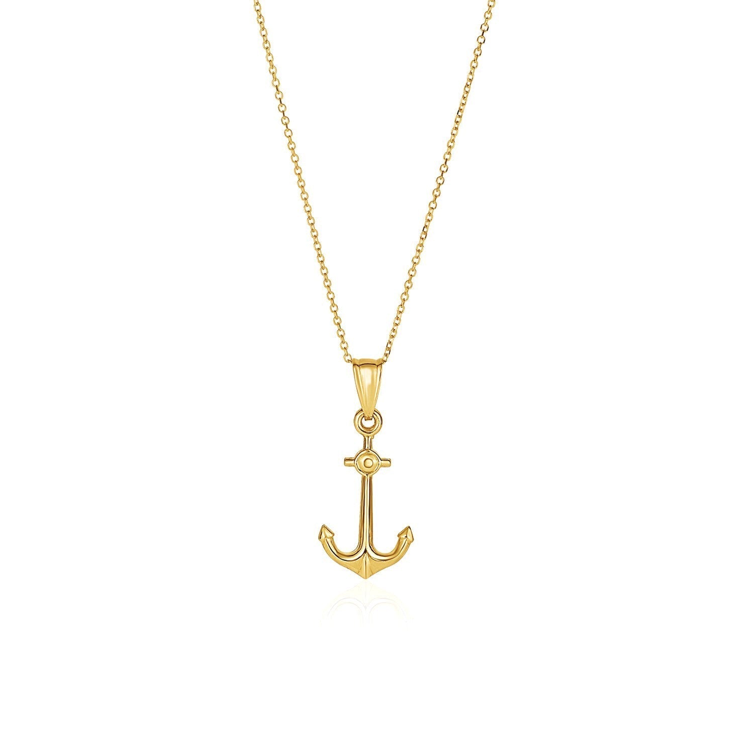 14k Yellow Gold Cable Chain with Anchor Pendant  DestGlow