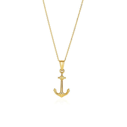 14k Yellow Gold Cable Chain with Anchor Pendant  DestGlow
