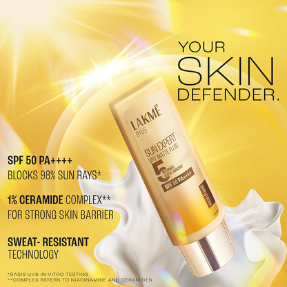 Lakme Sun Expert Dry Matte Fluid SPF 50 PA++++ Sunscreen With 1% Niacinamide &amp; Ceramide