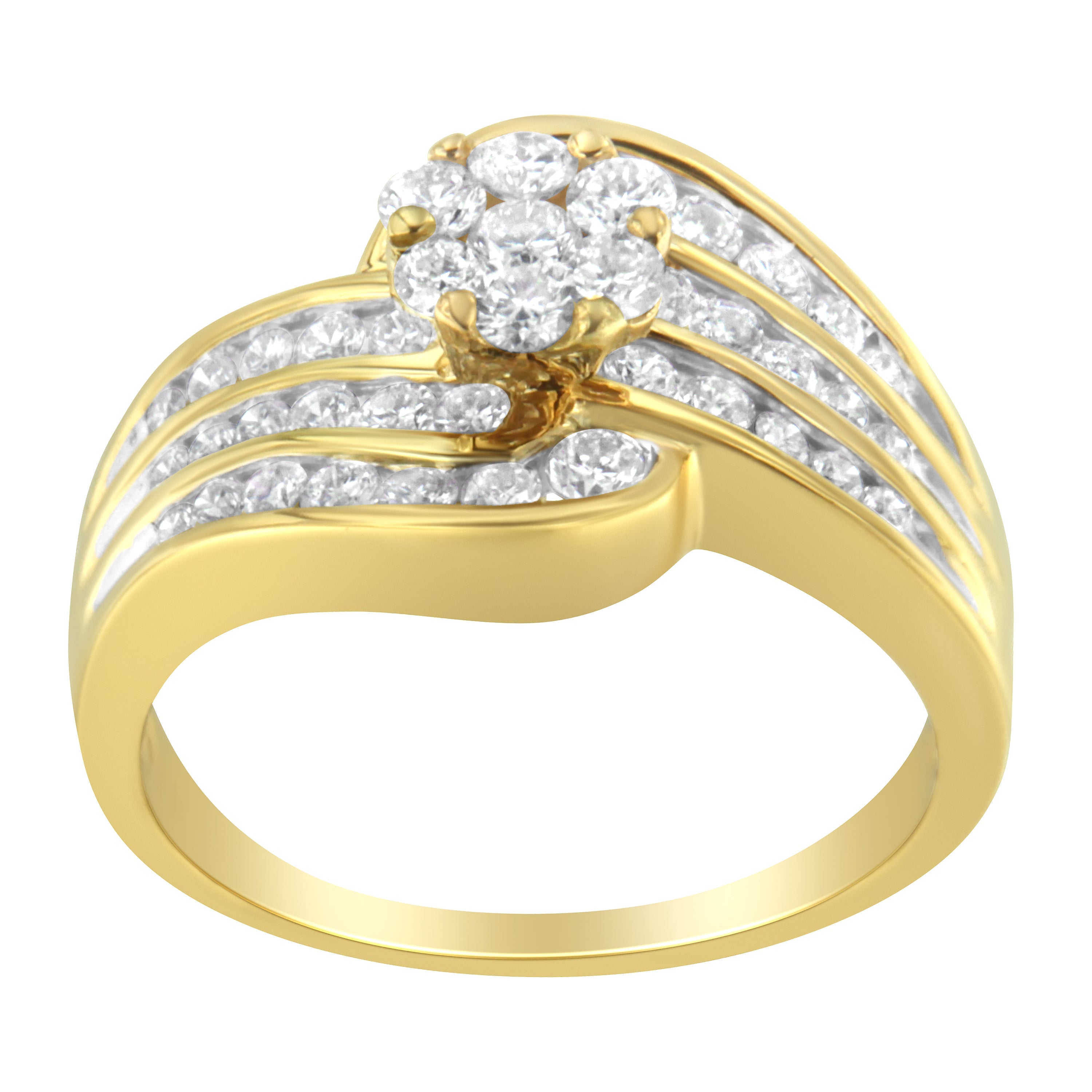 14K Yellow Gold Diamond Cocktail Bypass Ring (1 1/2 Cttw, H-I Color, SI2-I1 Clarity) - Size 7 by Bids.com