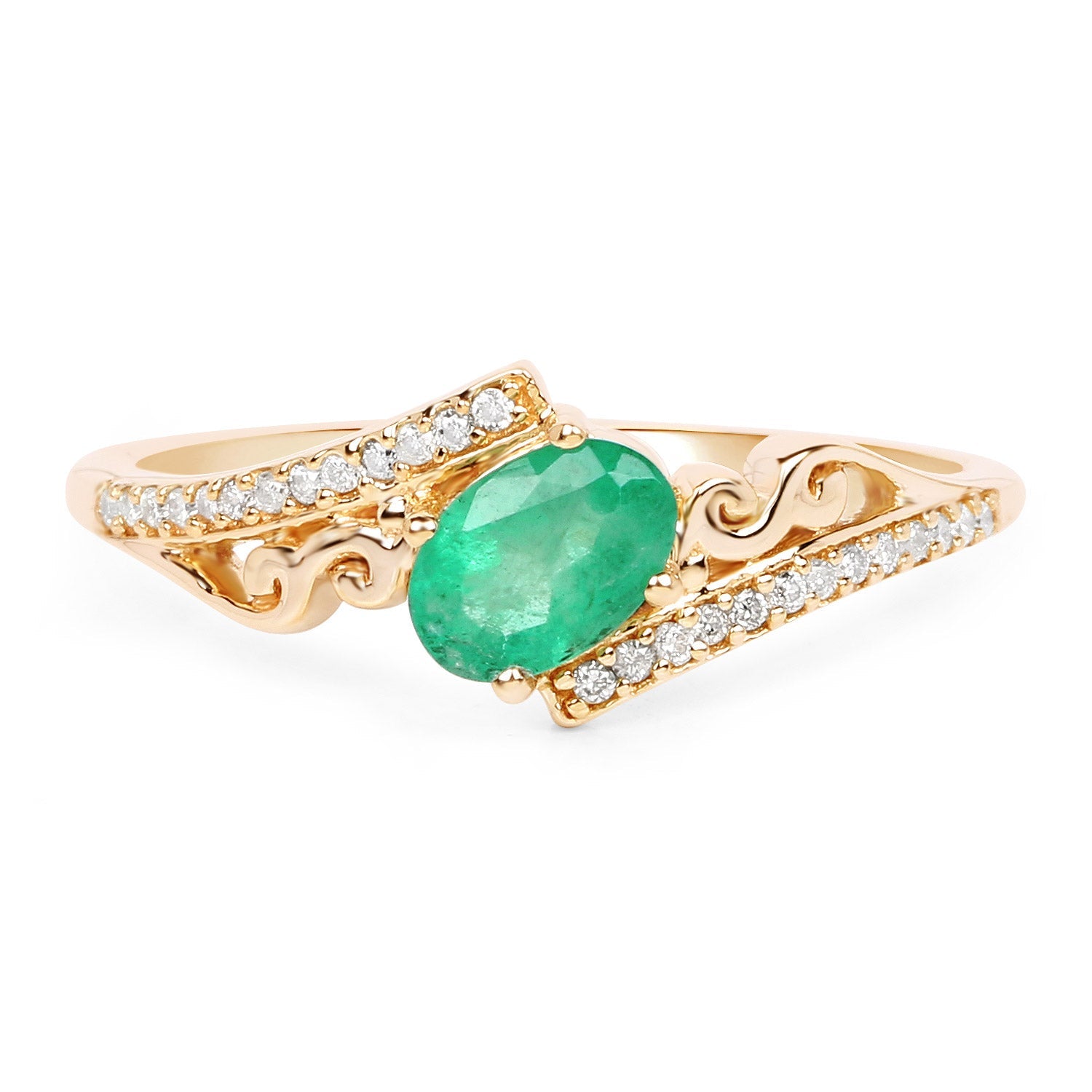 0.51 Carat Genuine Zambian Emerald and White Diamond 14K Yellow Gold Ring by Bids.com
