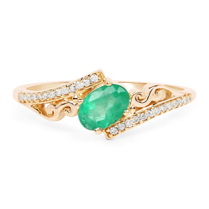 0.51 Carat Genuine Zambian Emerald and White Diamond 14K Yellow Gold Ring by Bids.com