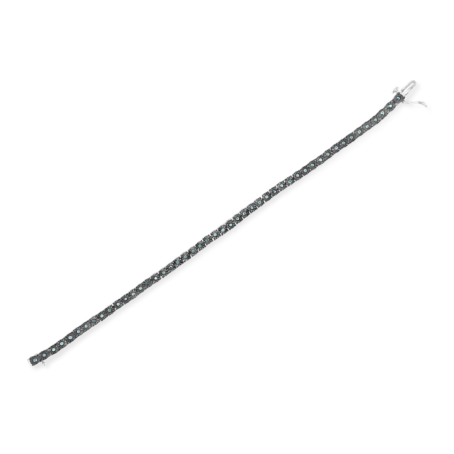 Black Rhodium Plated .925 Sterling Silver 1.0 Cttw Diamond Miracle Tennis Bracelet (Enhanced Blue Color, I3 Clarity) - 7" by Bids.com
