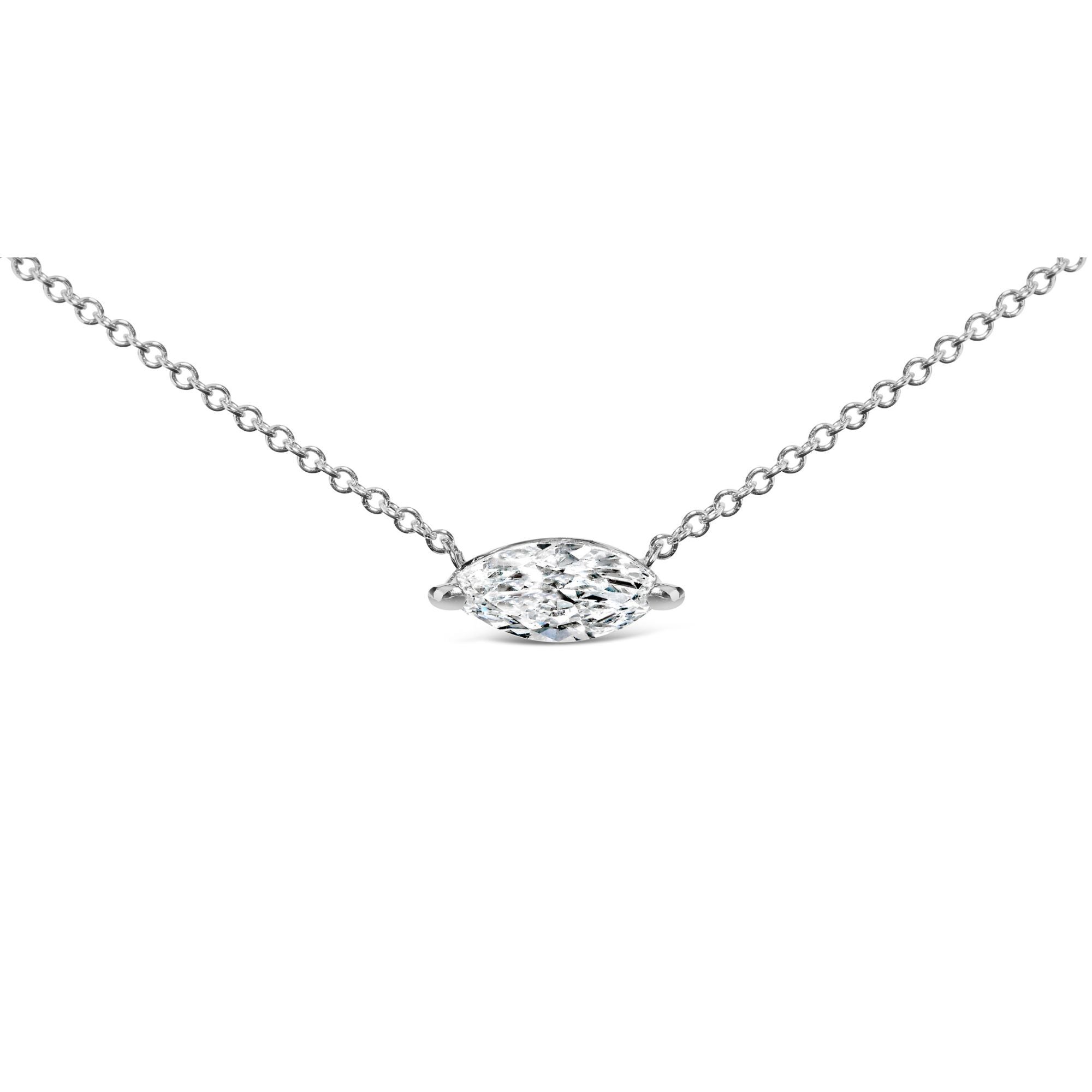 14K White Gold 1/2 Cttw Marquise Lab-Grown Diamond East West Solitaire 18" Pendant Necklace (F-G Color, VS2-SI1 Clarity) by Bids.com