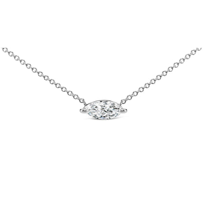 14K White Gold 1/2 Cttw Marquise Lab-Grown Diamond East West Solitaire 18" Pendant Necklace (F-G Color, VS2-SI1 Clarity) by Bids.com