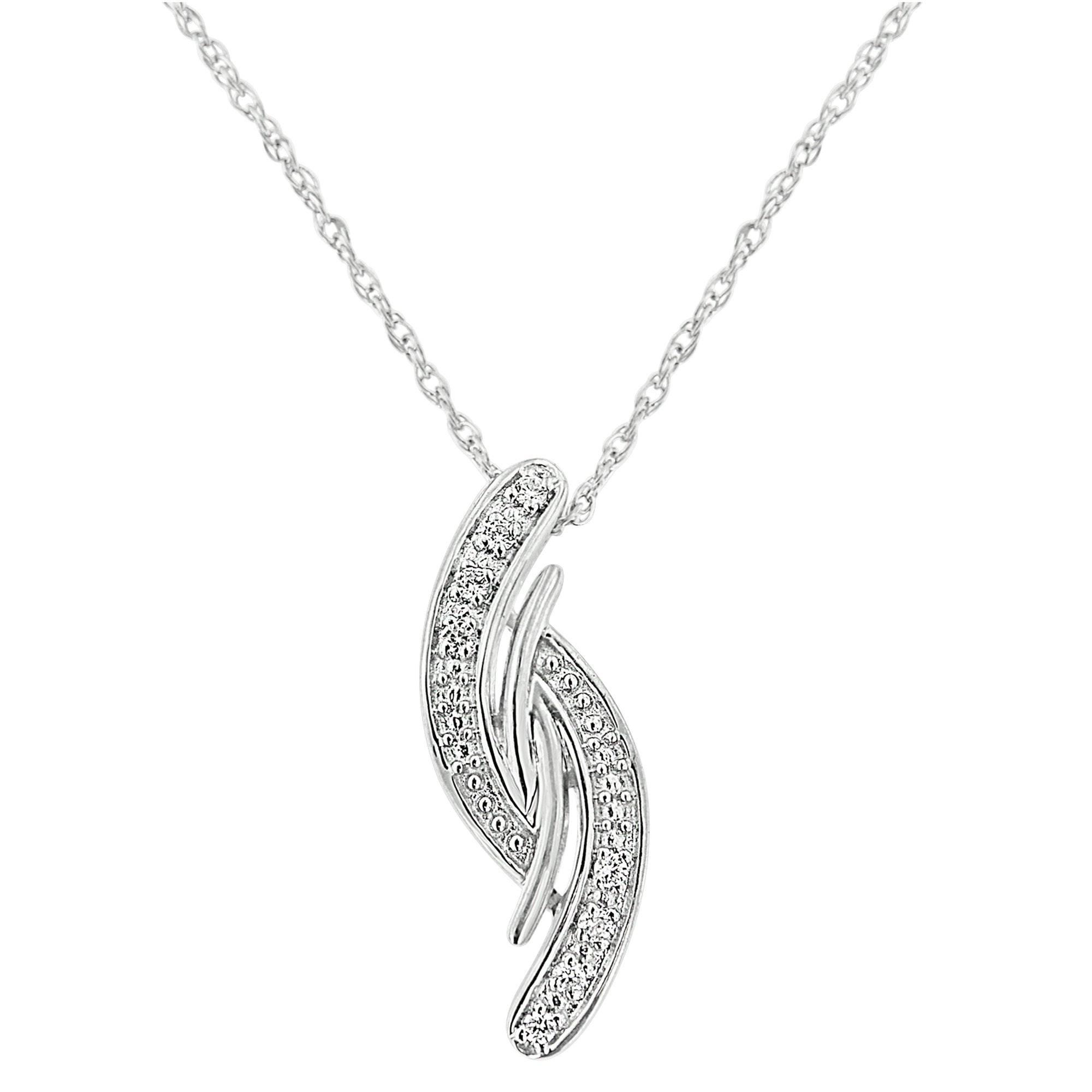 .925 Sterling Silver Diamond Accent Bypass Curve 18" Pendant Necklace (I-J Color, I3 Clarity) by Bids.com