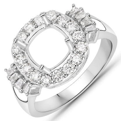 0.73 Carat Genuine White Diamond 14K White Gold Semi Mount Ring - holds 8x8mm Cushion Gemstone by Bids.com