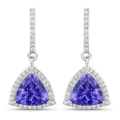 3.86 Carat Genuine Tanzanite and White Diamond 14K White Gold Earrings by Bids.com