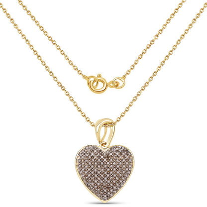 14K Yellow Gold Plated 0.68 Carat Genuine Champagne Diamond .925 Sterling Silver Heart Shape Pendant by Bids.com