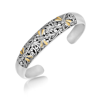 18k Yellow Gold and Sterling Silver Cuff with Dragonfly and Flourishes by Bids.com