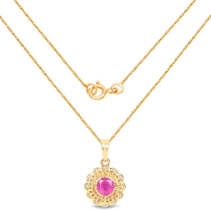 0.59 Carat Genuine Ruby and White Diamond 14K Yellow Gold Pendant by Bids.com