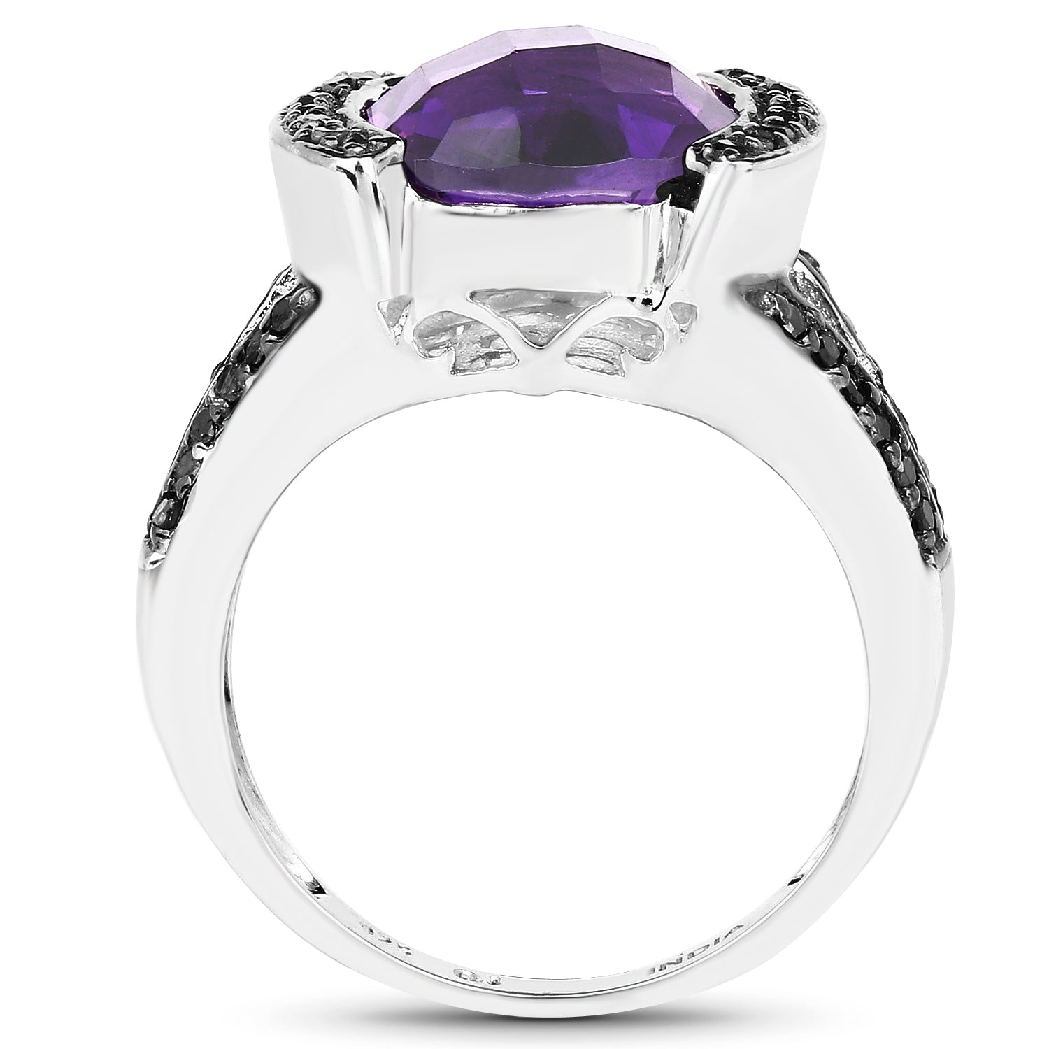 3.24 Carat Genuine Amethyst &amp; Black Diamond .925 Sterling Silver Ring by Bids.com