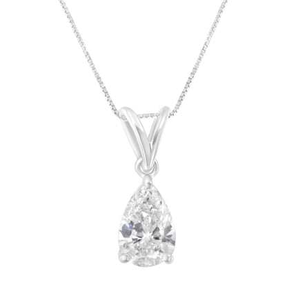 IGI certified 10K White Gold 1/2 cttw Diamond Pear Pendant Necklace (I-J, I1) by Bids.com