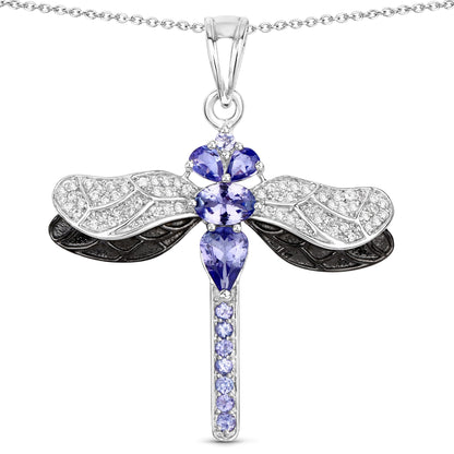 1.99 Carat Genuine Tanzanite and White Zircon .925 Sterling Silver Pendant  DestGlow