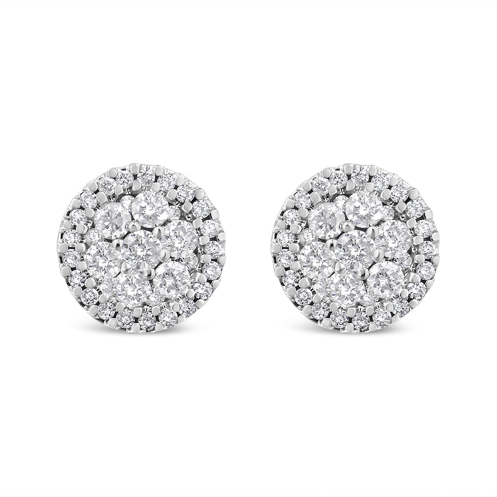 14K White Gold 1.0 Cttw Brilliant-Cut Diamond Halo-Style Cluster Round Button Stud Earrings (H-I Color, I1-I2 Clarity) by Bids.com