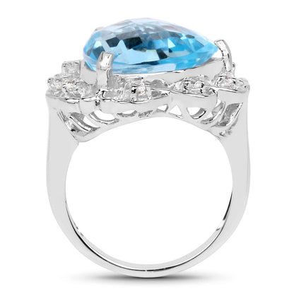 11.01 Carat Genuine Blue Topaz and White Zircon .925 Sterling Silver Ring  DestGlow