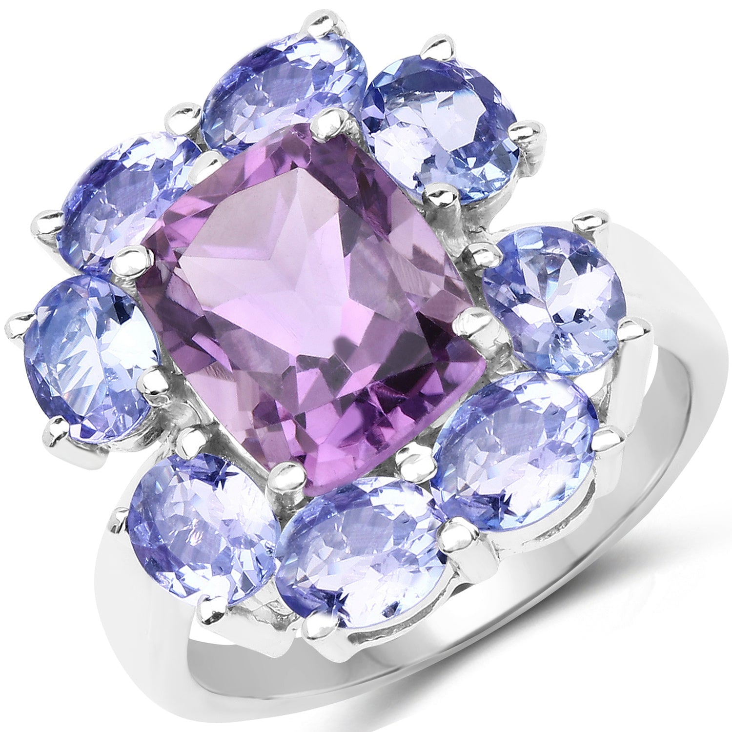 5.24 Carat Genuine Amethyst &amp; Tanzanite .925 Sterling Silver Ring by Bids.com