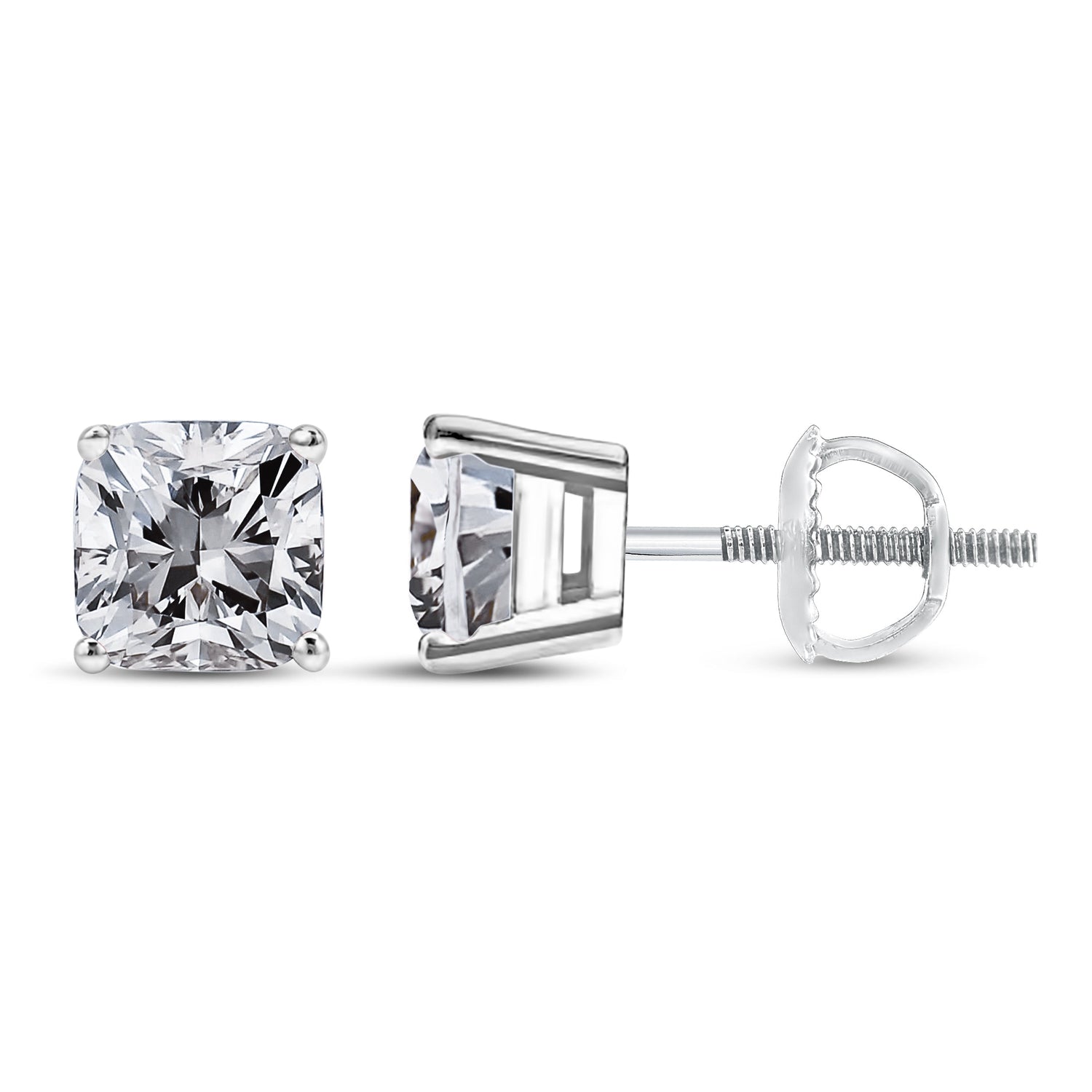 14K White Gold 1 1/2 Cttw Clarity Enhanced Princess Cut Diamond Solitaire Stud Earrings (I-J Color, I1-I2 Clarity) by Bids.com