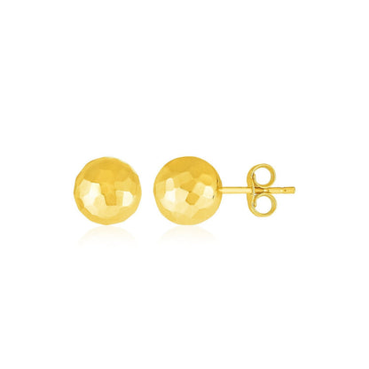 14k Yellow Gold Ball Earrings with Faceted Texture  DestGlow