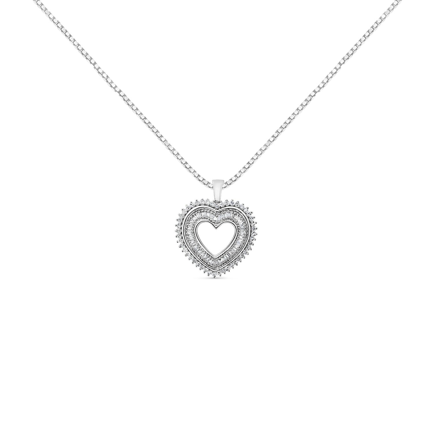 .925 Sterling Silver 1.0 Ctw Diamond Shadow Open Heart Halo 18" Pendant Necklace (I-J Color, I1-I2 Clarity) by Bids.com