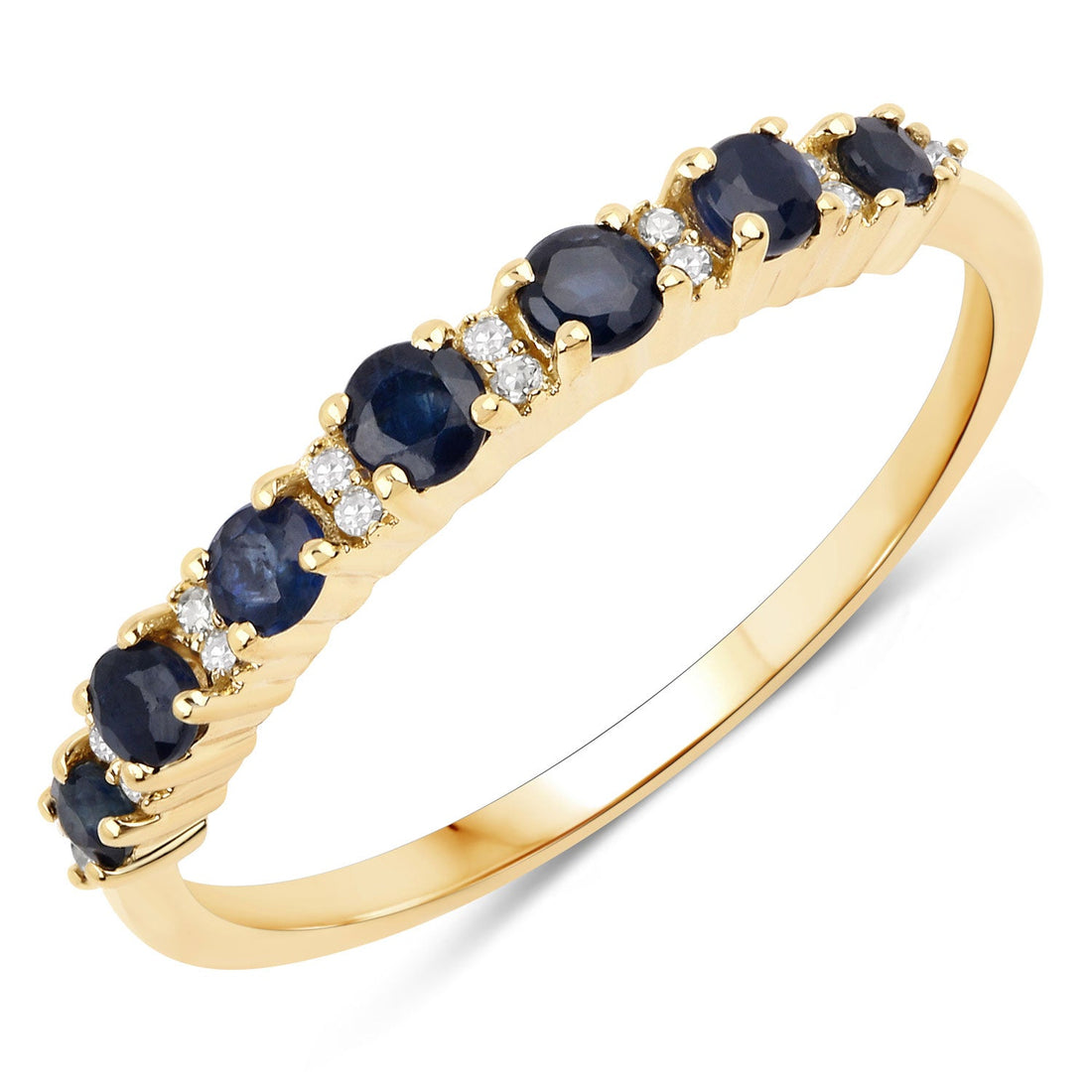 0.43 Carat Genuine Blue Sapphire and White Diamond 14K Yellow Gold Ring by Bids.com