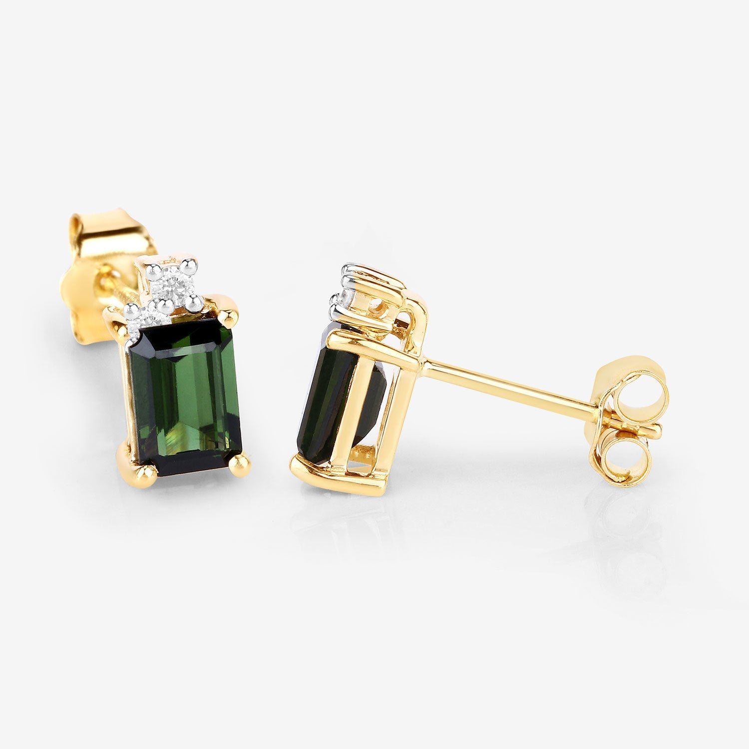 1.24 Carat Genuine Green Tourmaline and White Diamond 14K Yellow Gold Earrings by Bids.com