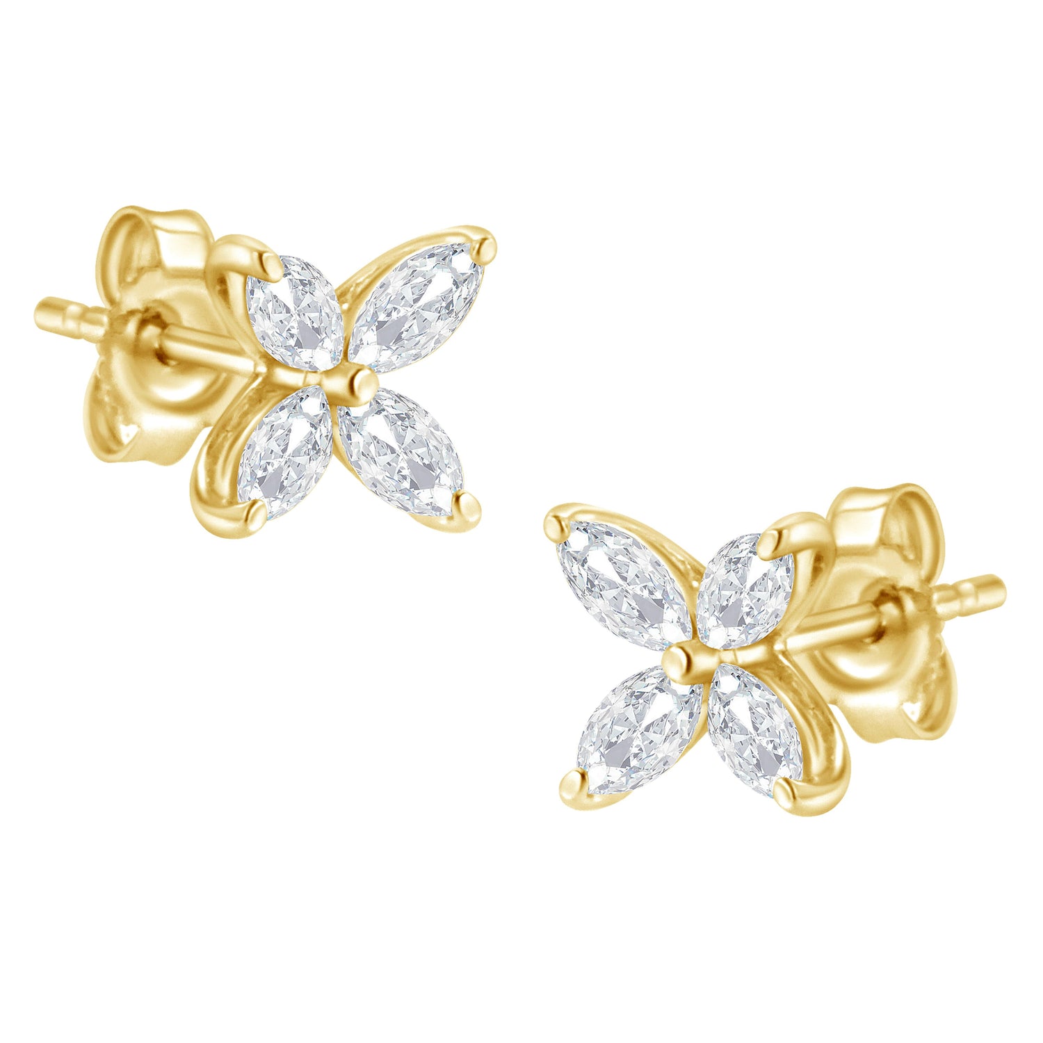 14K White Gold 1/2 Cttw Marquise Diamond 8 Stone Floral Leaf Stud Earrings (H-I Color, SI1-SI2 Clarity) by Bids.com