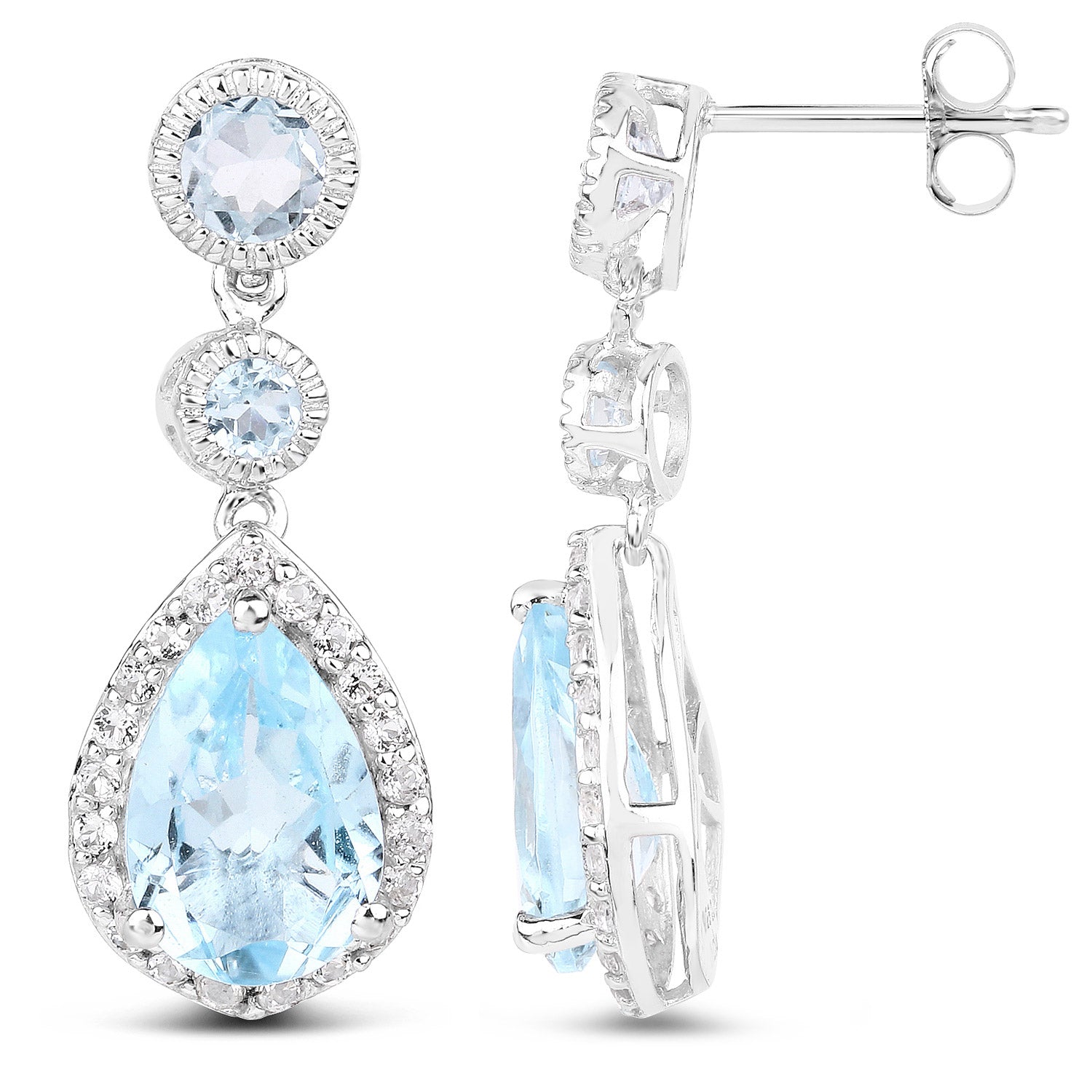 9.46 Carat Genuine Blue Topaz and White Topaz .925 Sterling Silver Earrings by Bids.com