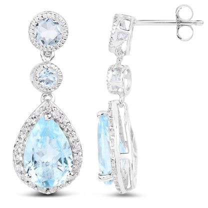 9.46 Carat Genuine Blue Topaz and White Topaz .925 Sterling Silver Earrings by Bids.com