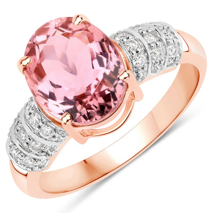 3.11 Carat Genuine Pink Tourmaline and White Diamond 14K Rose Gold Ring by Bids.com