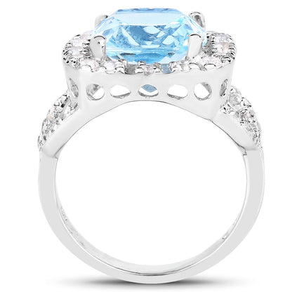 5.17 Carat Genuine Blue Topaz and White Topaz .925 Sterling Silver Ring by Bids.com