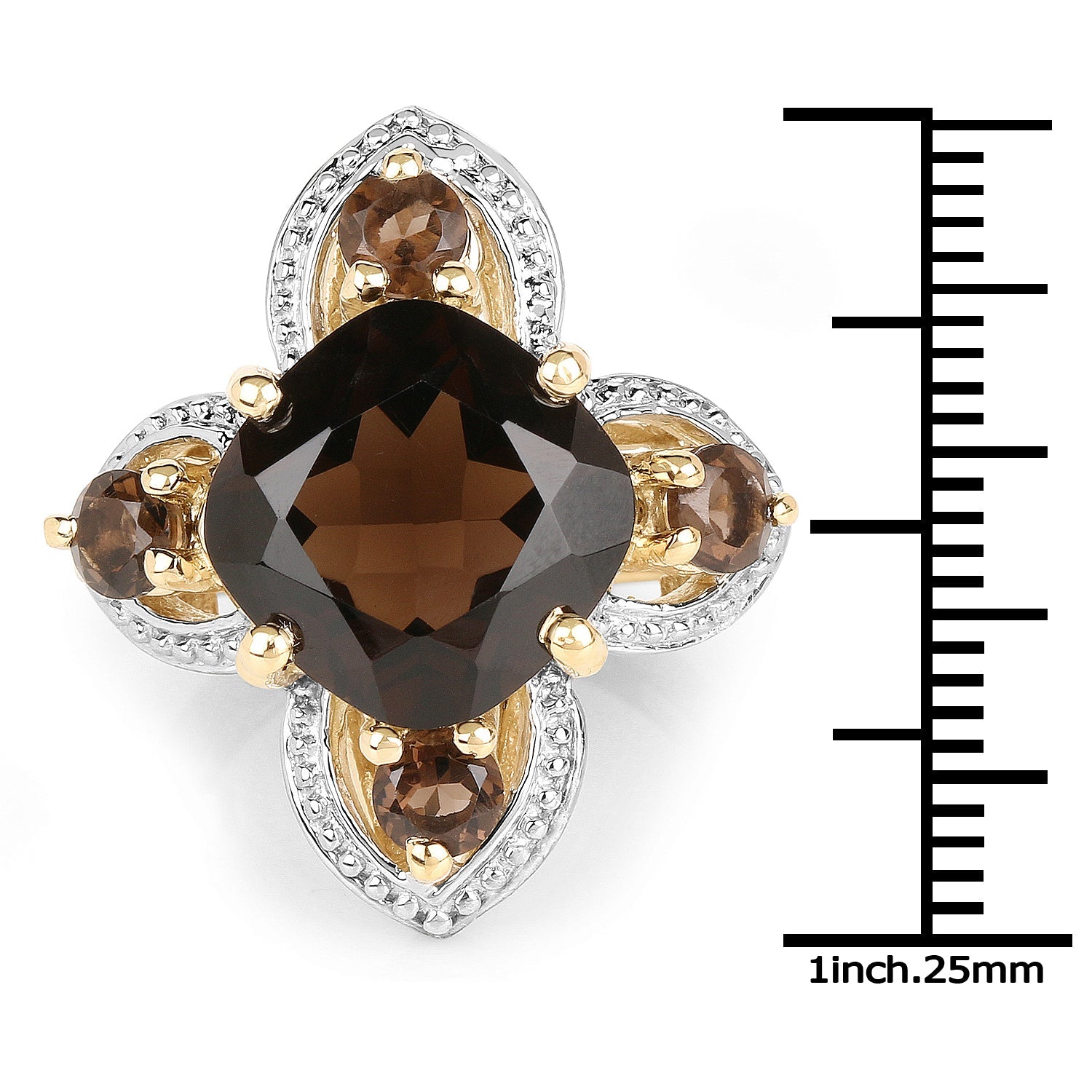 14K Yellow Gold Plated 5.92 Carat Genuine Smoky Quartz .925 Sterling Silver Ring by Bids.com