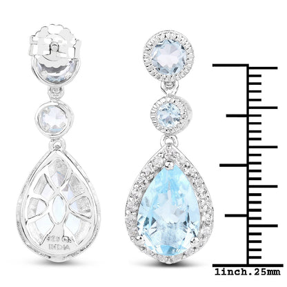 9.46 Carat Genuine Blue Topaz and White Topaz .925 Sterling Silver Earrings by Bids.com