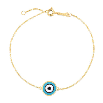 14k Yellow Gold Blue Evil Eye Bracelet (1.00 mm) by Bids.com