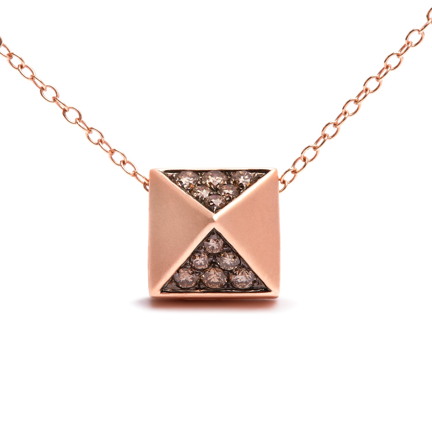 14K Rose Gold 1/4 Cttw Brown Diamond Matte Finished Pyramid Pendant Necklace (Brown Color, SI1-SI2 Clarity) - 18" Inches by Bids.com