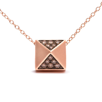 14K Rose Gold 1/4 Cttw Brown Diamond Matte Finished Pyramid Pendant Necklace (Brown Color, SI1-SI2 Clarity) - 18" Inches by Bids.com