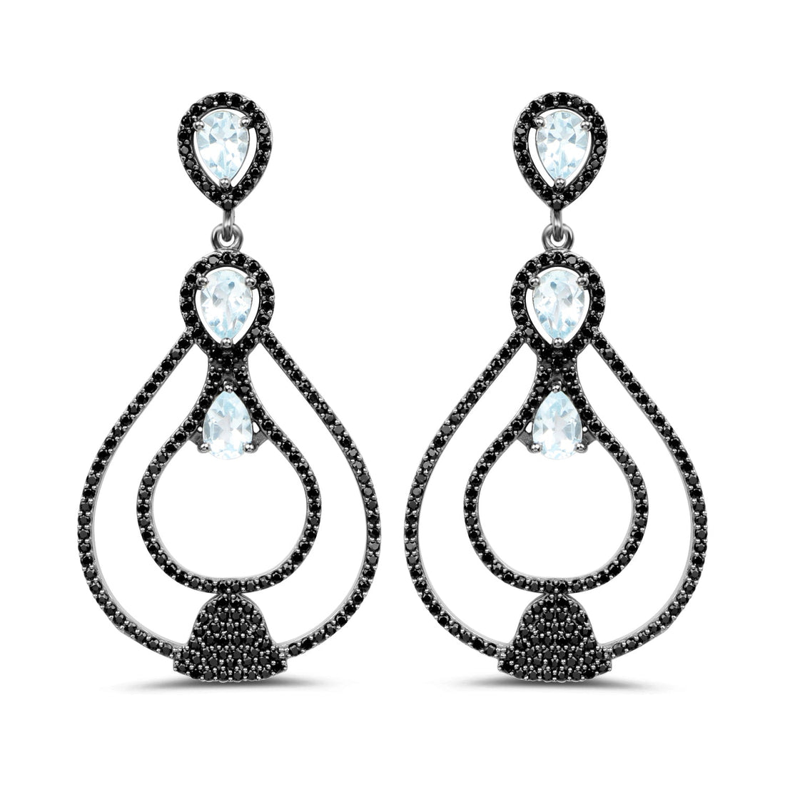 8.81 Carat Genuine Blue Topaz and Black Spinel .925 Sterling Silver Earrings by Bids.com