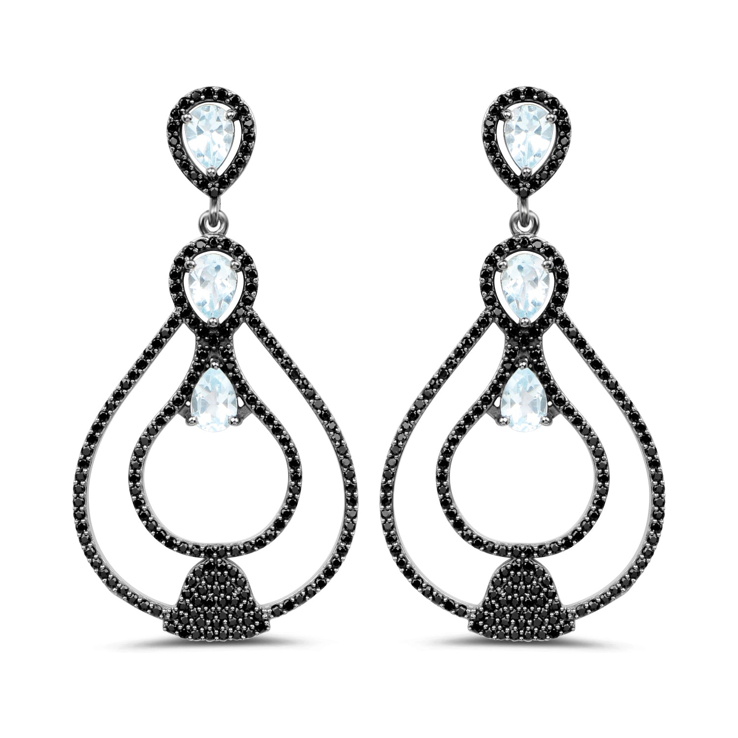 8.81 Carat Genuine Blue Topaz and Black Spinel .925 Sterling Silver Earrings by Bids.com