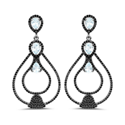 8.81 Carat Genuine Blue Topaz and Black Spinel .925 Sterling Silver Earrings by Bids.com