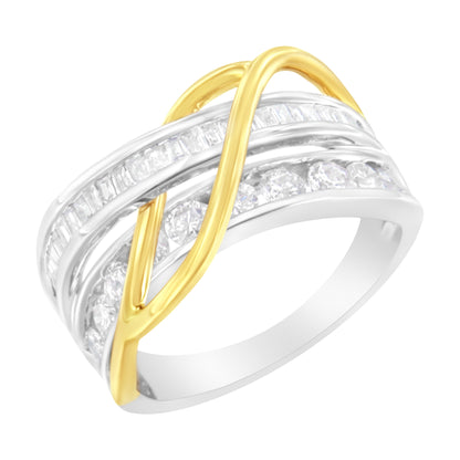 10K White and Yellow Gold 1 1/10 cttw Channel-Set Diamond Bypass Band Ring (J Color, I3 Clarity) - Size 7 by Bids.com