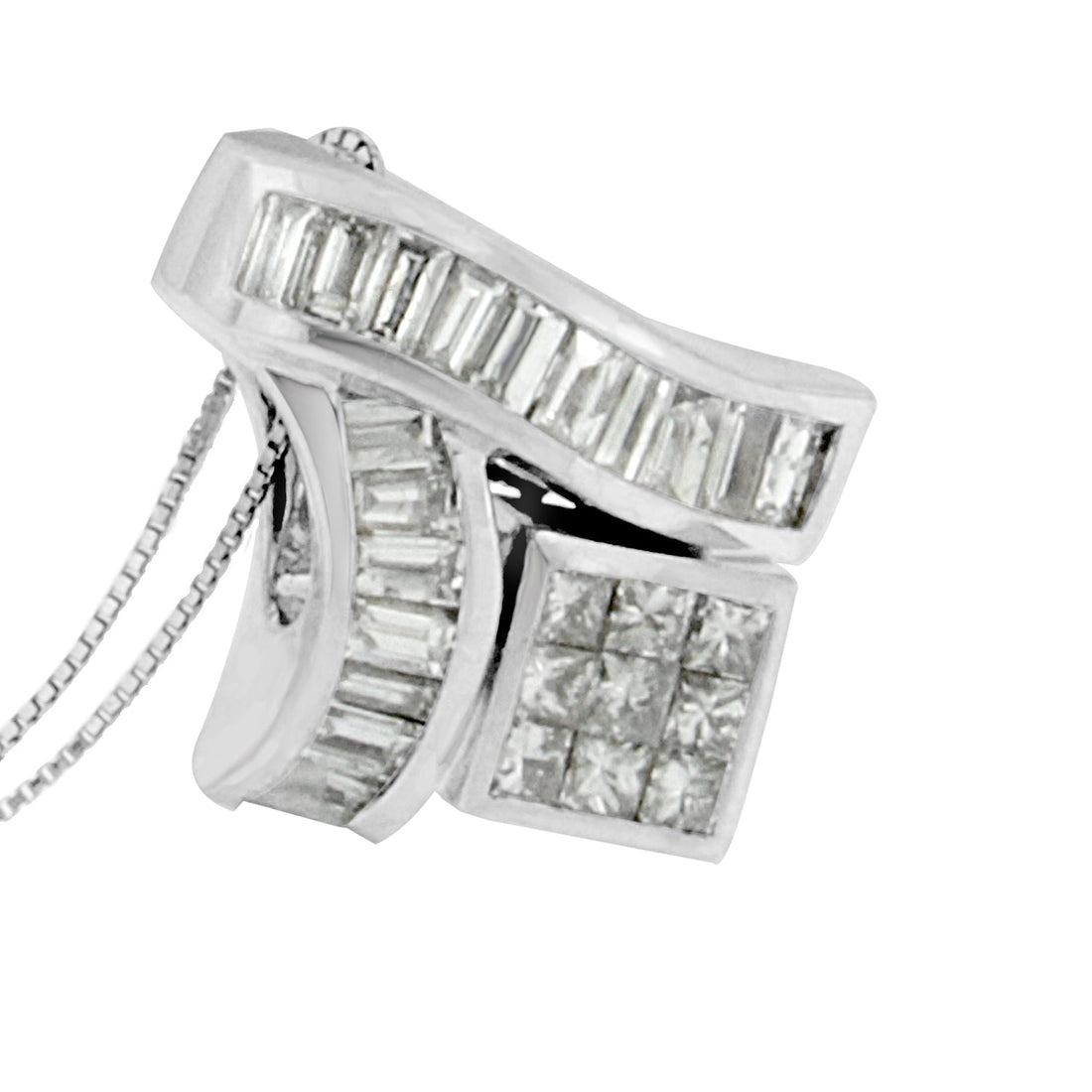 14K White Gold 1 7/8 cttw Princess and Baguette Cut Mixed Geometry Diamond Pendant Necklace (G-H, SI1-SI2) by Bids.com