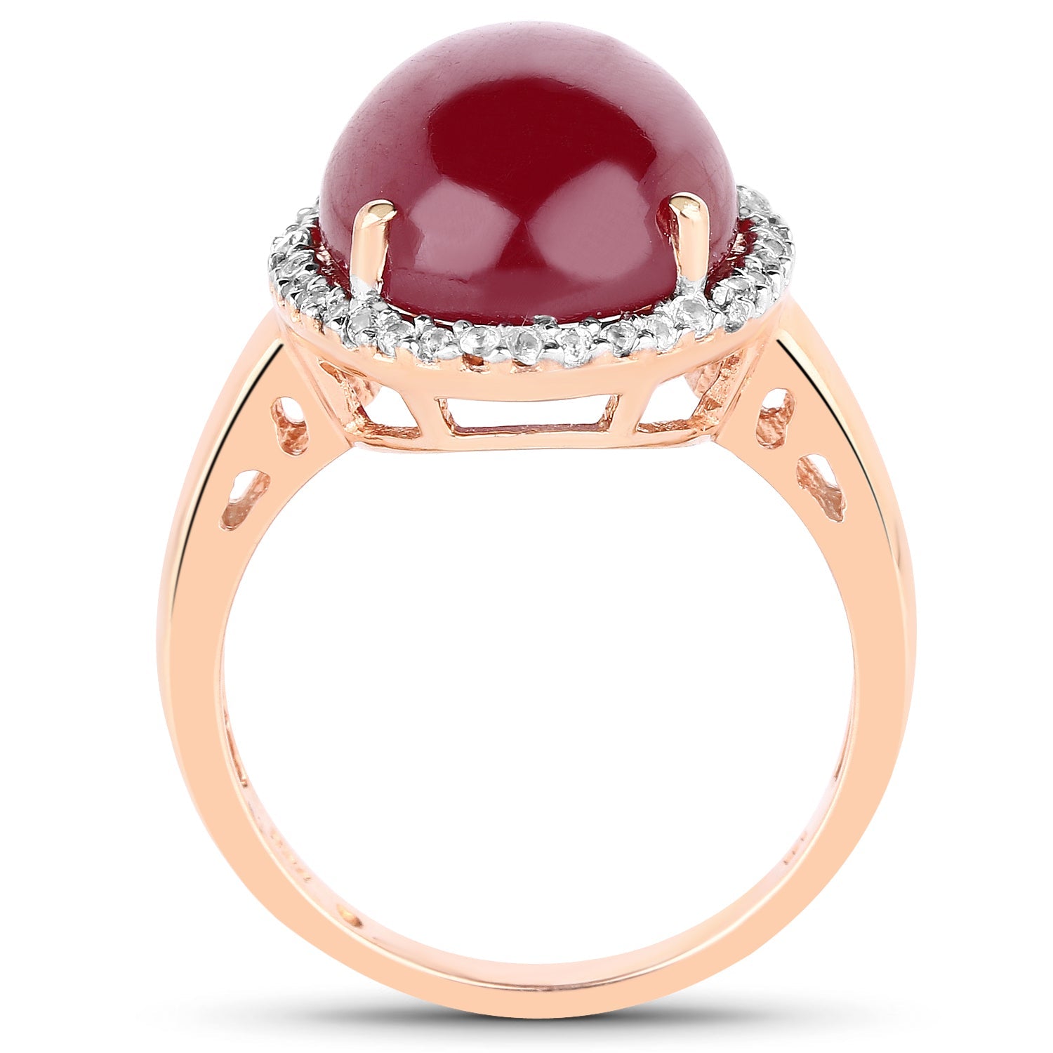 14K Rose Gold Plated 16.69 Carat Genuine Glass Filled Ruby and White Topaz .925 Sterling Silver Ring by Bids.com