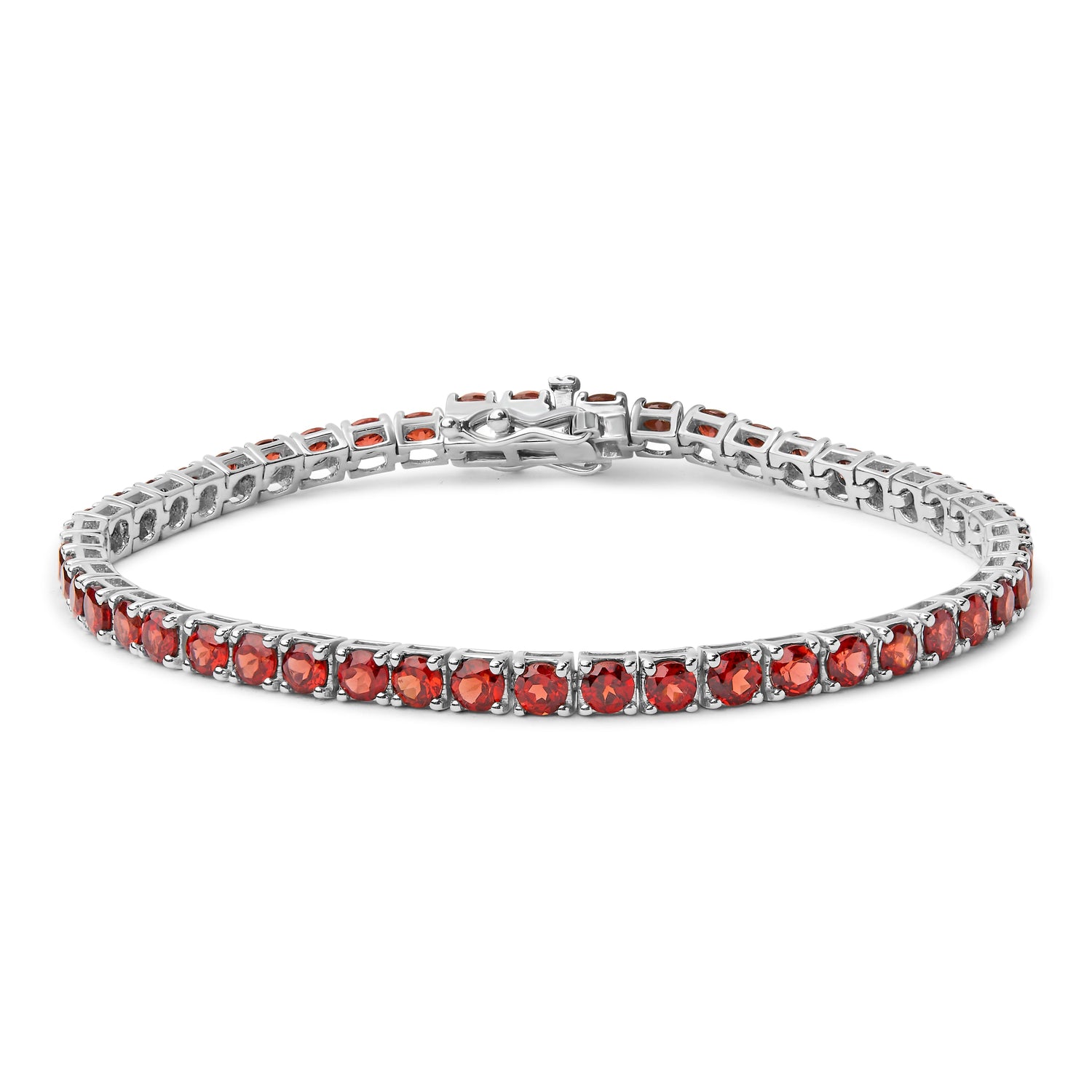 .925 Sterling Silver 10.0 Cttw Created Orange Garnet Tennis Bracelet - 7.25" by Bids.com