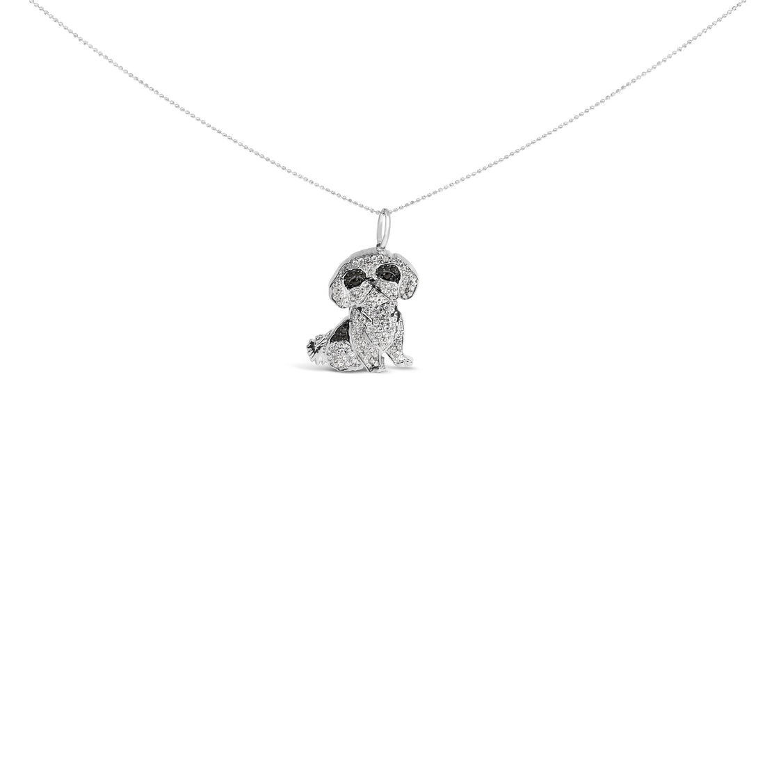 .925 Sterling Silver 1 1/4 Cttw Diamond Shih Tzu Dog Pendant Necklace 18 inch (Black and I-J Color, I2-I3 Clarity) by Bids.com