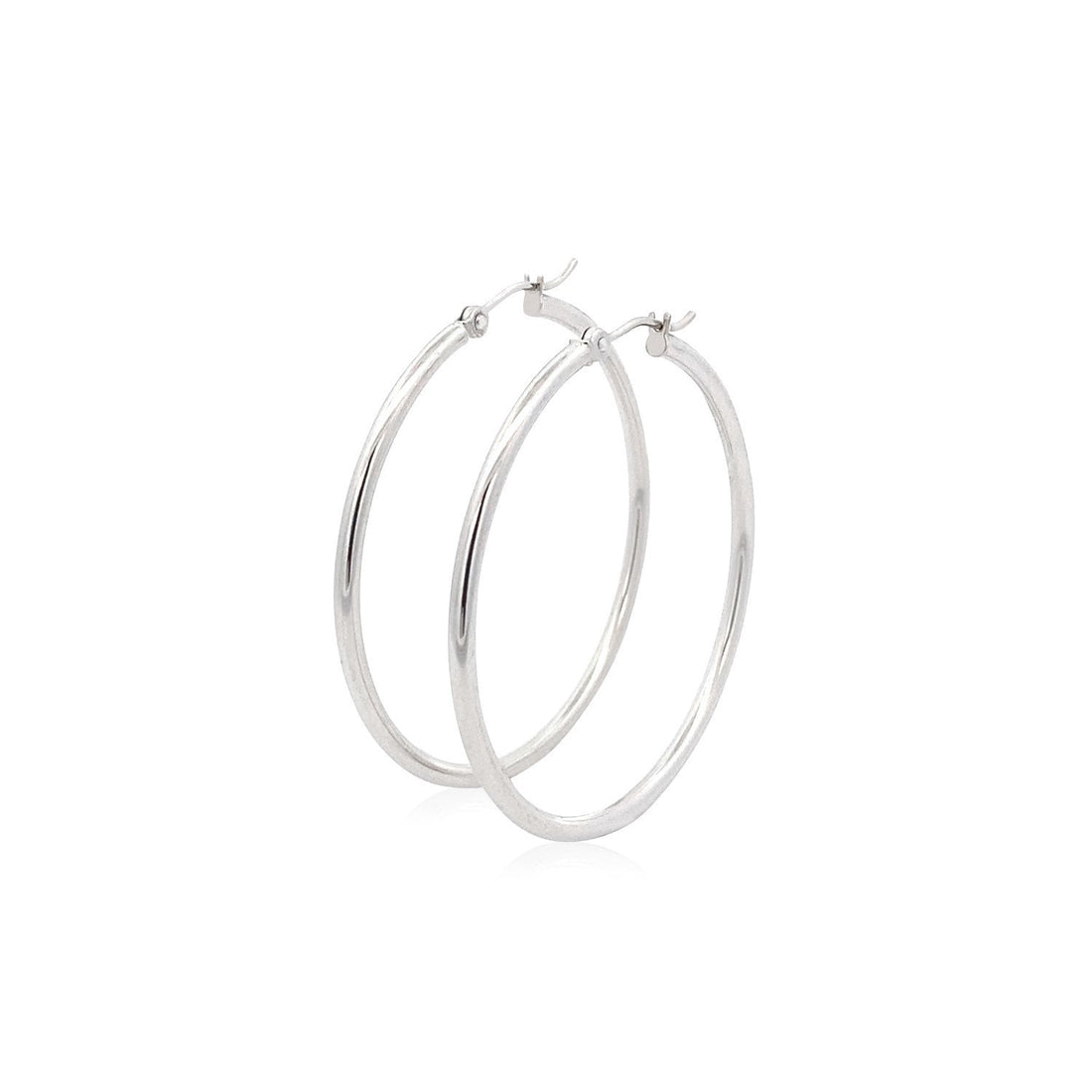 14k White Gold Polished Hoop Earrings (40 mm) by Bids.com